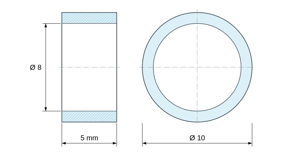 Plan coté : Entretoise lisse aluminium Ø8x10mm pour vis M8