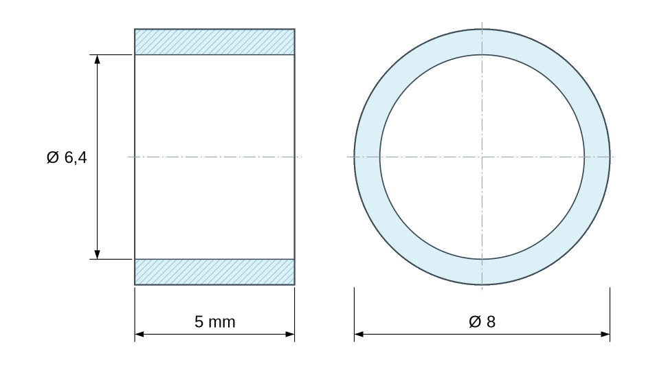 Plan coté Entretoise lisse acier inoxydable Ø6,4x8mm pour vis M6 Plan coté Entretoise lisse acier inoxydable Ø6,4x8mm pour vis M6