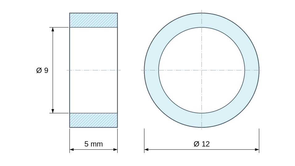 Plan coté Entretoise lisse acier inoxydable Ø9x12mm pour vis M8 Plan coté Entretoise lisse acier inoxydable Ø9x12mm pour vis M8