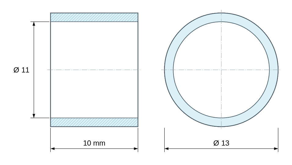 Plan coté Entretoise lisse acier inoxydable Ø11x13mm pour vis M10 Plan coté Entretoise lisse acier inoxydable Ø11x13mm pour vis M10