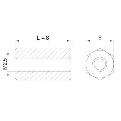 [decl 8mm] Entretoise hexagonale filetée femelle/femelle acier nickelé M2.5 - 5 mm sur plats