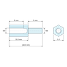 Plan coté 10,5 mm / 8 mm, Entretoise hexagonale filetée mâle/femelle acier nickelé M3 - 5,5 mm sur plats