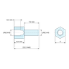Plan coté 4,9 mm / 7,2 mm, Entretoise hexagonale filetée mâle/femelle acier nickelé UNC4-40 - 5 mm sur plats