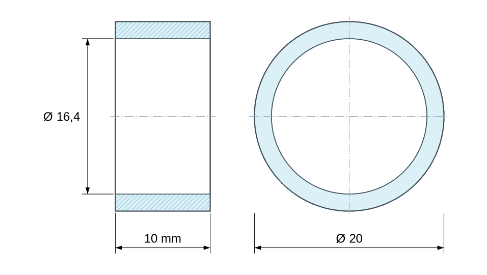 Plan coté entretoise acier zingué Ø16,4x20 mm