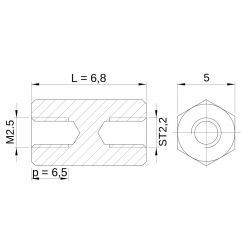[decl 6.8mm / 6.5 mm] Entretoise hexagonale filetée autotaraudeuse acier zingué M2.5 - 5 mm sur plats