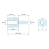 Plan coté 6,8 mm / 6,5 mm, Entretoise hexagonale filetée autotaraudeuse acier zingué M2,5 / ST2,2 - 5 mm sur plats