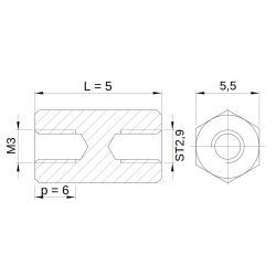 [decl 5mm / 6 mm] Entretoise hexagonale filetée autotaraudeuse acier zingué M3 - 5,5 mm sur plats