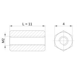[decl 11mm] Entretoise hexagonale filetée femelle/femelle acier zingué M2 - 4 mm sur plats