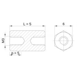 [decl 5mm] Entretoise hexagonale filetée femelle/femelle acier zingué M3 - 6 mm sur plats