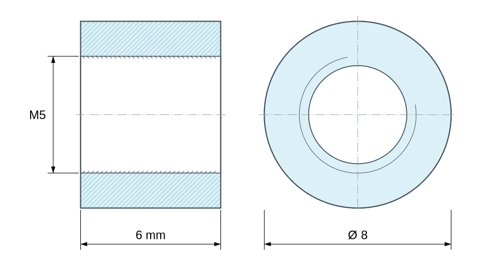 Plan coté Entretoise ronde filetée femelle/femelle acier zingué M5 - Ø8 mm Plan coté Entretoise ronde filetée femelle/femelle acier zingué M5 - Ø8 mm