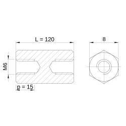 [decl 120mm] Entretoise hexagonale filetée femelle/femelle acier zingué M6 - 8 mm sur plats