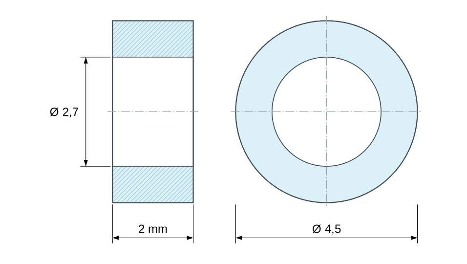 Plan coté Entretoise lisse aluminium Ø2,7x4,5mm pour vis M2,5