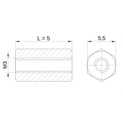 [decl 5mm] Entretoise hexagonale filetée femelle/femelle acier zingué jaune M3 - 5,5 mm sur plats