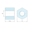 Plan coté 5 mm, Entretoise hexagonale filetée femelle/femelle acier zingué jaune au plomb M3 - 5,5 mm sur plats