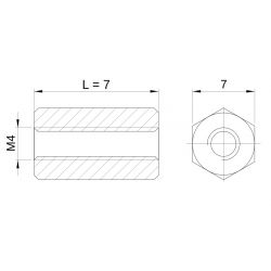 [decl 7mm] Entretoise hexagonale filetée femelle/femelle acier zingué jaune M4 - 7 mm sur plats