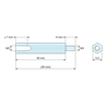 Plan coté 30 mm / 6 mm, Entretoise hexagonale filetée mâle/femelle acier zingué jaune au plomb M3 - 5,5 mm sur plats