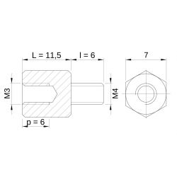 [decl 11.5mm / 6 mm] Entretoise hexagonale filetée mâle/femelle acier zingué jaune M3 - 7 mm sur plats
