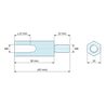 Plan coté 30 mm / 12 mm, Entretoise hexagonale filetée mâle/femelle acier zingué jaune au plomb M6 - 10 mm sur plats