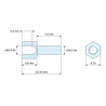 Plan coté 4,9 mm / 7,9 mm, Entretoise hexagonale filetée mâle/femelle acier zingué jaune UNC4-40 - 4,75 mm sur plats