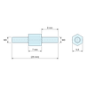Plan coté 7 mm / 9 mm, Entretoise hexagonale filetée mâle/mâle acier zingué jaune M3 - 5,5 mm sur plats
