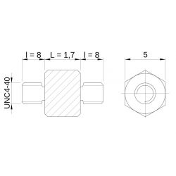 [decl 1.7mm / 8 mm] Entretoise hexagonale filetée mâle/mâle acier zingué jaune UNC4-40 - 5 mm sur plats