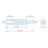 Plan coté 18 mm / 6 mm, Entretoise hexagonale filetée mâle/femelle acier zingué M2 - 4 mm sur plats