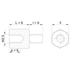 [decl 6mm / 6 mm] Entretoise hexagonale filetée mâle/femelle acier zingué M2.5 - 4 mm sur plats