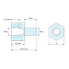 Plan coté 4,3 mm / 4 mm, Entretoise hexagonale filetée mâle/femelle acier zingué bleu M2,5 - 5 mm sur plats