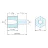 Plan coté 5,6 mm / 5 mm, Entretoise hexagonale filetée mâle/femelle acier zingué M2,5 - 5,5 mm sur plats