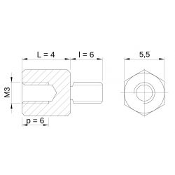 [decl 4mm / 6 mm] Entretoise hexagonale filetée mâle/femelle acier zingué M3 - 5,5 mm sur plats