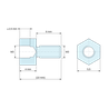 Plan coté 4 mm / 6 mm, Entretoise hexagonale filetée mâle/femelle acier zingué bleu M3 - 5,5 mm sur plats