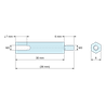 Plan coté 30 mm / 6 mm, Entretoise hexagonale filetée mâle/femelle acier zingué M3 - 6 mm sur plats