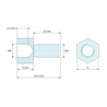 Plan coté 6 mm / 10 mm, Entretoise hexagonale filetée mâle/femelle acier zingué bleu M5 - 8 mm sur plats
