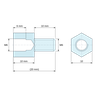 Plan coté 10 mm / 10 mm, Entretoise hexagonale filetée mâle/femelle acier zingué bleu au plomb M6 - 10 mm sur plats