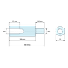 Plan coté 30 mm / 10 mm, Entretoise hexagonale filetée mâle/femelle acier zingué bleu au plomb M6 - 10 mm sur plats