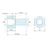 Plan coté 10 mm / 14 mm, Entretoise hexagonale filetée mâle/femelle acier zingué bleu au plomb M8 - 13 mm sur plats