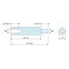 Plan coté 60 mm / 14 mm, Entretoise hexagonale filetée mâle/femelle acier zingué bleu au plomb M8 - 13 mm sur plats