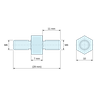Plan coté 7 mm / 11 mm, Entretoise hexagonale filetée mâle/mâle acier zingué M6 - 10 mm sur plats