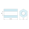 Plan coté 10 mm, Entretoise hexagonale filetée femelle/femelle aluminium passivé M3 - 5,5 mm sur plats