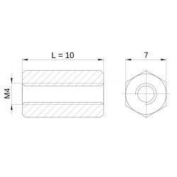 [decl 10mm] Entretoise hexagonale filetée femelle/femelle aluminium passivé M4 - 7 mm sur plats