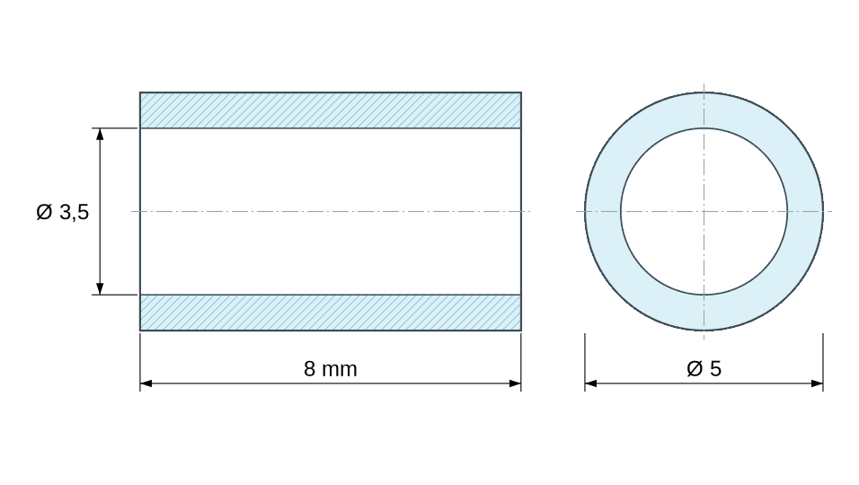 Plan coté entretoise acier inoxydable Ø3,5x5 mm