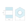 Plan coté 3 mm, Entretoise hexagonale filetée femelle/femelle acier inoxydable M2 - 4 mm sur plats