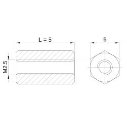 [decl 5mm] Entretoise hexagonale filetée femelle/femelle acier inoxydable M2.5 - 5 mm sur plats