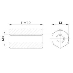 [decl 10mm] Entretoise hexagonale filetée femelle/femelle acier inoxydable M8 - 13 mm sur plats