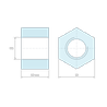 Plan coté 10 mm, Entretoise hexagonale filetée femelle/femelle acier inoxydable M8 - 13 mm sur plats