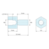Plan coté 5 mm / 6 mm, Entretoise hexagonale filetée mâle/femelle acier inoxydable M3 - 5,5 mm sur plats