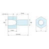 Plan coté 6 mm / 8 mm, Entretoise hexagonale filetée mâle/femelle acier inoxydable M4 - 7 mm sur plats