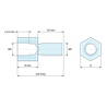 Plan coté 8 mm / 10 mm, Entretoise hexagonale filetée mâle/femelle acier inoxydable M5 - 8 mm sur plats