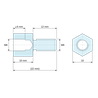 Plan coté 10 mm / 12 mm, Entretoise hexagonale filetée mâle/femelle acier inoxydable M6 - 10 mm sur plats