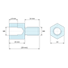 Plan coté 15 mm / 14 mm, Entretoise hexagonale filetée mâle/femelle acier inoxydable M8 - 13 mm sur plats